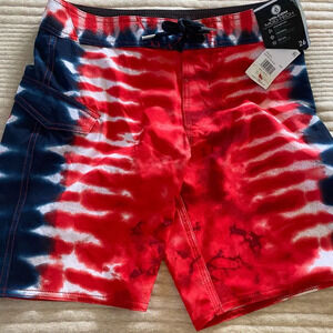 Volcom Boys Swim Board Bathing Trunks red whit blue NEW size 12